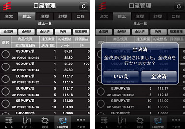 口座管理や照会機能も充実 全決済注文や建玉整理も可能