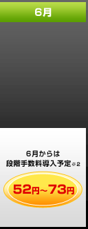 6月　6月からは段階手数料導入予定※2 52円～73円
