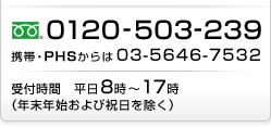 電話番号（フリーダイヤル）：0120-503-239　携帯・PHS：03-5646-7532　受付時間：平日8時～17時（年末年始および祝日を除く）