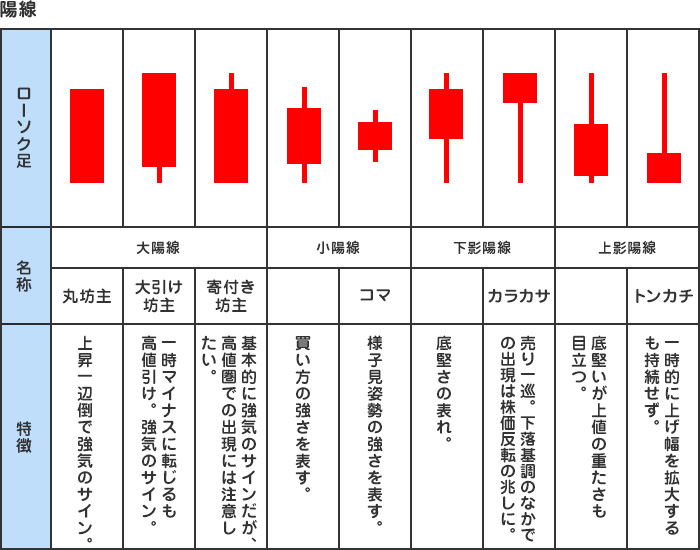 陽線の名称と特長