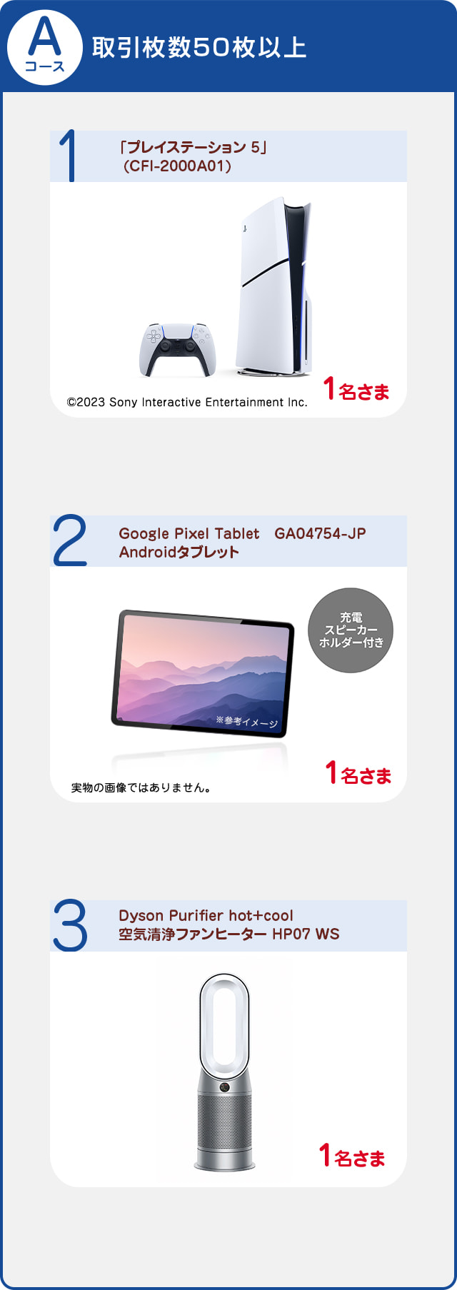 Aコース 取引枚数50枚以上の賞品画像