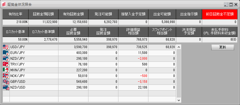 証拠金状況照会画面の画像