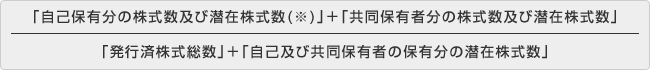 （「自己保有分の株式数および潜在株式数(※）」＋「共同保有者分の株式数および潜在株式数」）/（「発行済株式総数」＋「自己および共同保有者の保有分の潜在株式数」）