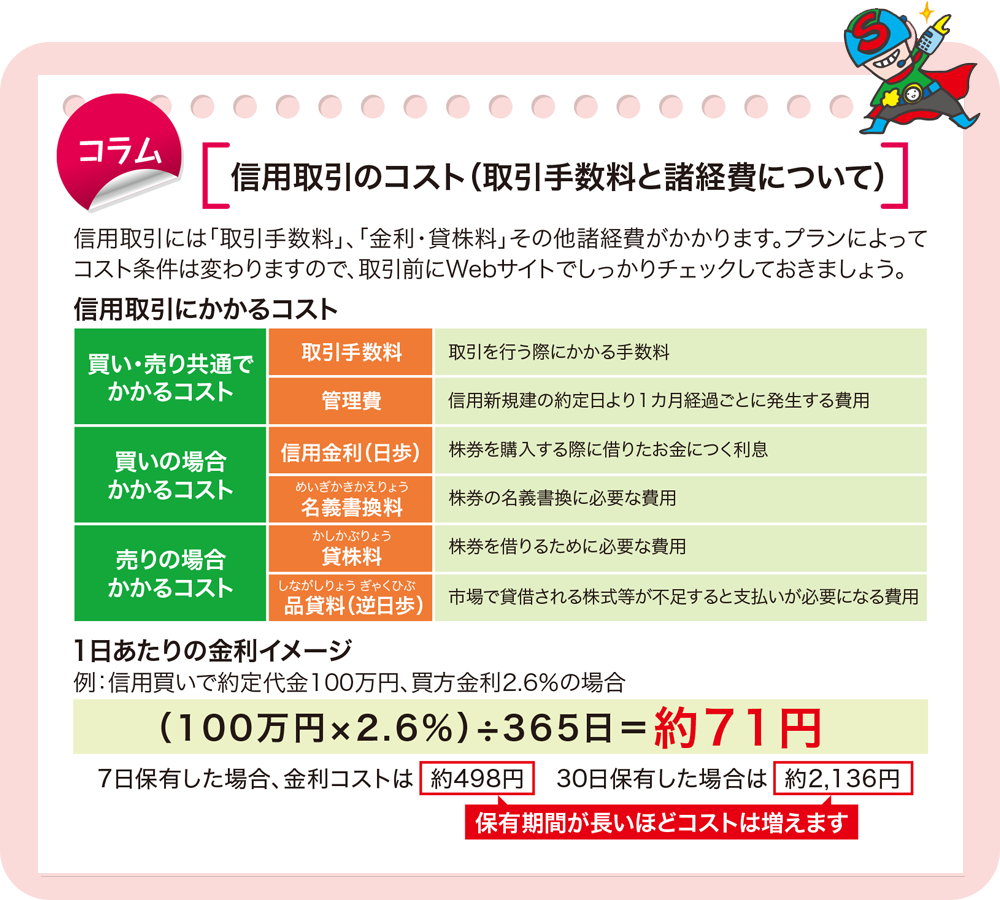 信用取引のコスト（取引手数料と諸経費について）