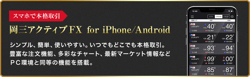 スマホで本格取引　岡三アクティブＦＸ for iPhone/Android