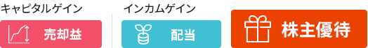 キャピタルゲイン 売却益 / インカムゲイン 配当 / 株主優待