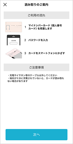 IC認証の操作方法の手順が表示されます